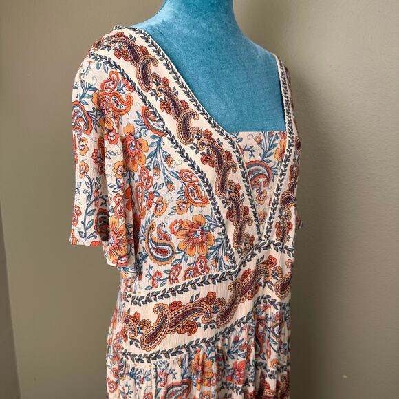 Bila Women XL BOHO Dress Midi 3 tiers Paisley - Picture 10 of 12